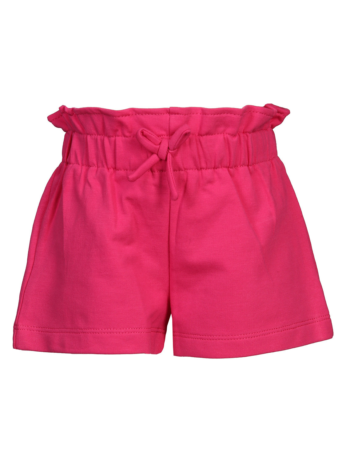 Shorts PAPERBAG in magenta: Lässige, knielange Shorts aus weichem Jersey, mit elastischem Bund, Rüschen-Detail und Zugband, ideal für bequeme Kinder- oder Damen-Sommerkleidung.