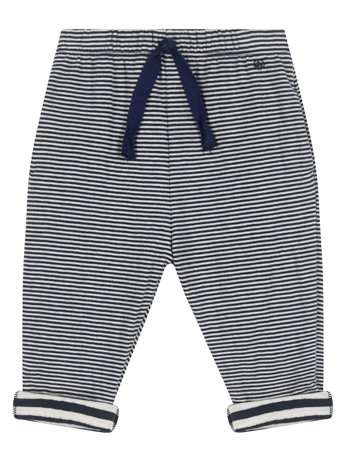 Jogginghose Marineblau für Babys mit elastischem Bund, navy Kordelzug und schmalen Streifen. Gefertigt aus weichem Jersey, mit gerollten Bündchen an den Knöcheln.