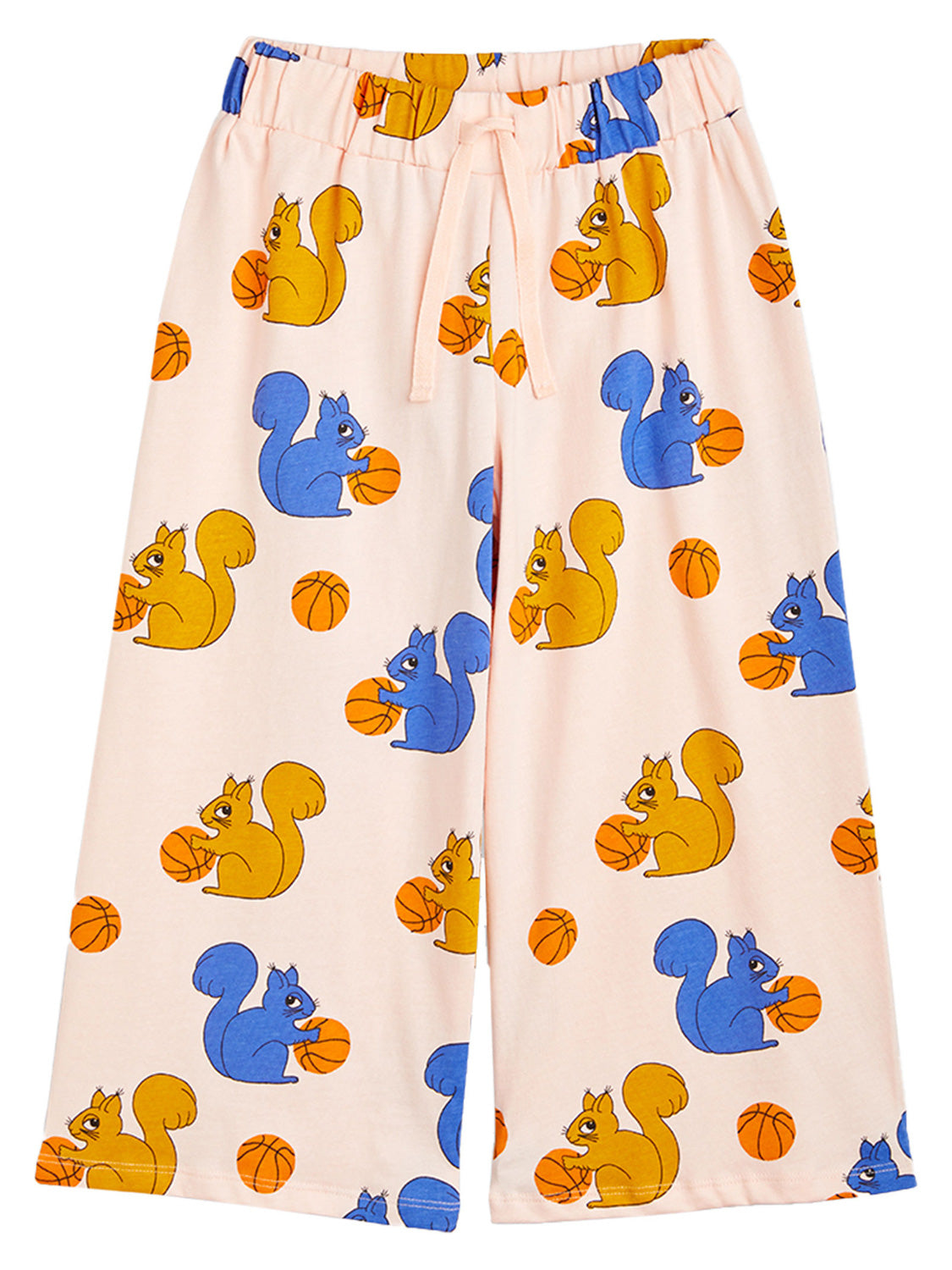 Jogginghose Rosa mit weiten Beinen, bedruckt mit Cartoon-Eichhörnchen, die orangefarbene Basketbälle dribbeln. Ideal für bequeme Momente, passend zu bellybutton's modischer Vielfalt.