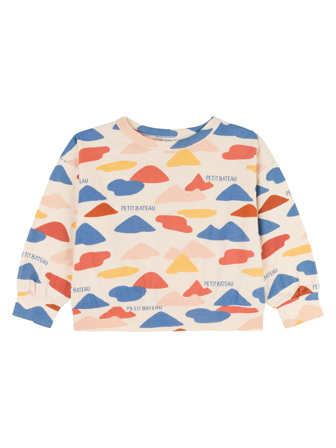 Kinder-Sweatshirt Mehrfarbig von Petit Bateau aus weichem Baumwolljersey, verziert mit bunten, abstrakten Motiven und Markenname, ideal für frische Alltagslooks.