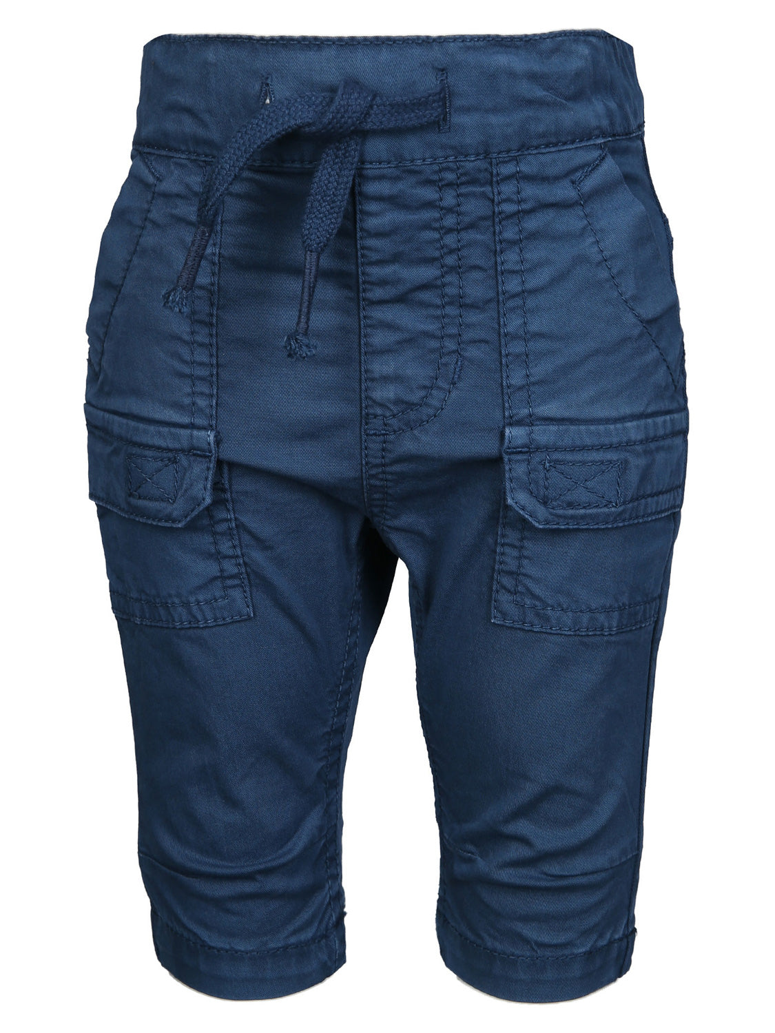 Cargohose Blau für Kinder, navyblau, mit elastischem Bund und Kordelzug, seitlichen Taschen und Oberschenkel-Cargotaschen, ideal für Alltag und lässige Anlässe.