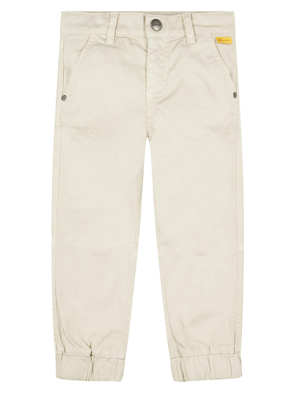 Hose Beige: Jogger-Stil Kinderhose mit Gürtelschlaufen, Schrägtaschen und elastischen Bündchen, ideal für aktive Kinder, vielseitig kombinierbar.