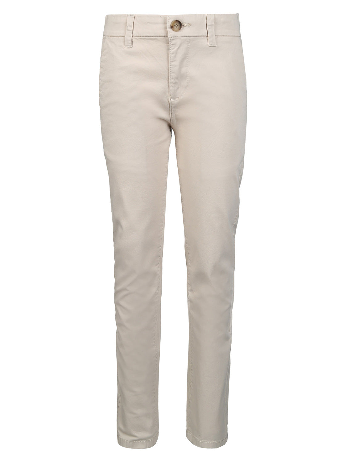 Chinohose Beige: Schlanke, cremefarbene Jungen-Chinohose mit Gürtel-Schlaufen, Knopfverschluss und geradem Bein. Ideal für stilbewusste Jungenmode bei bellybutton.
