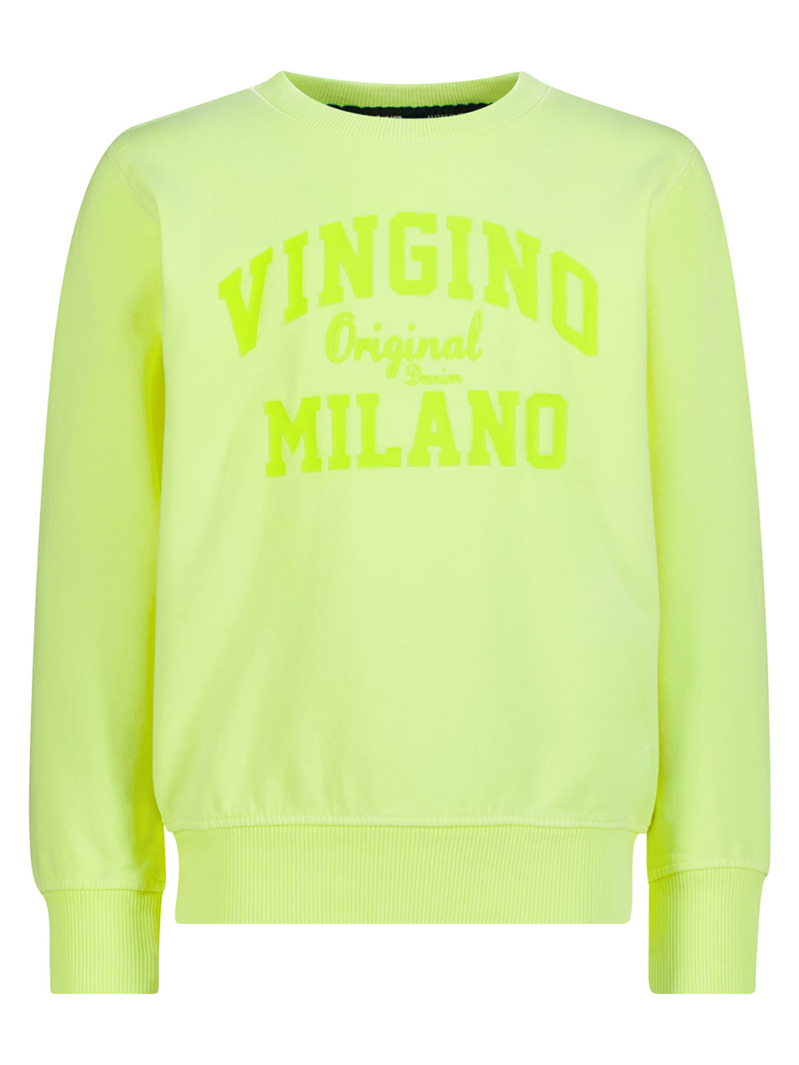 Neonfarbener Sweatshirt Neon mit Rundhalsausschnitt und Aufdruck VINGINO Original Denim MILANO, ideal für einen lässigen Look aus der Kindermode-Kollektion von bellybutton.