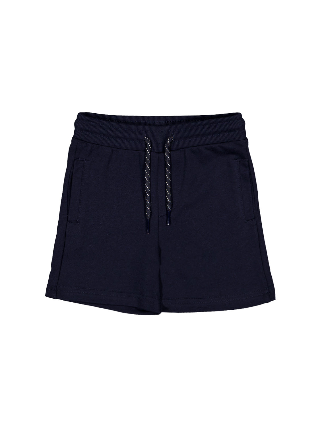 Sweatshorts Marineblau mit elastischem, geripptem Bund, kontrastierendem Kordelzug vorne und Seitentaschen. Ideal für lässigen, stilvollen Komfort. Perfekt für den Alltag.