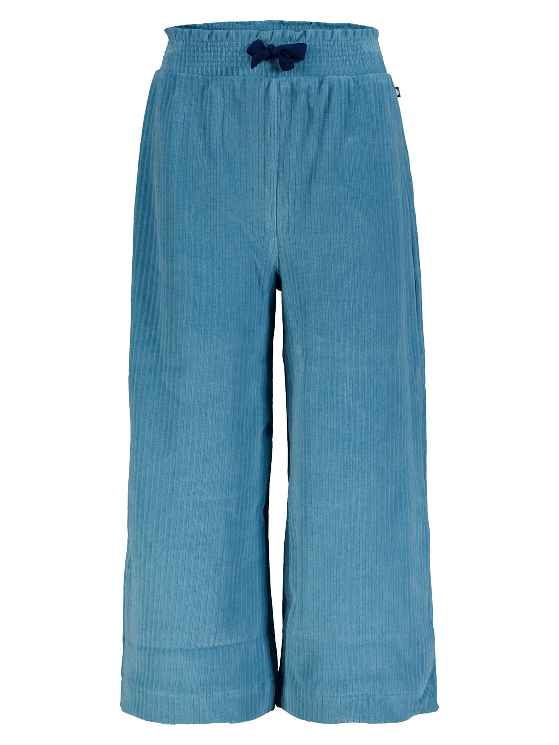 Jogginghose Blau: Weite Cordhose mit elastischem Bund und Kordelzug, vertikale Rippenstruktur, ideal für bequeme Umstandsmode im bellybutton-Stil.