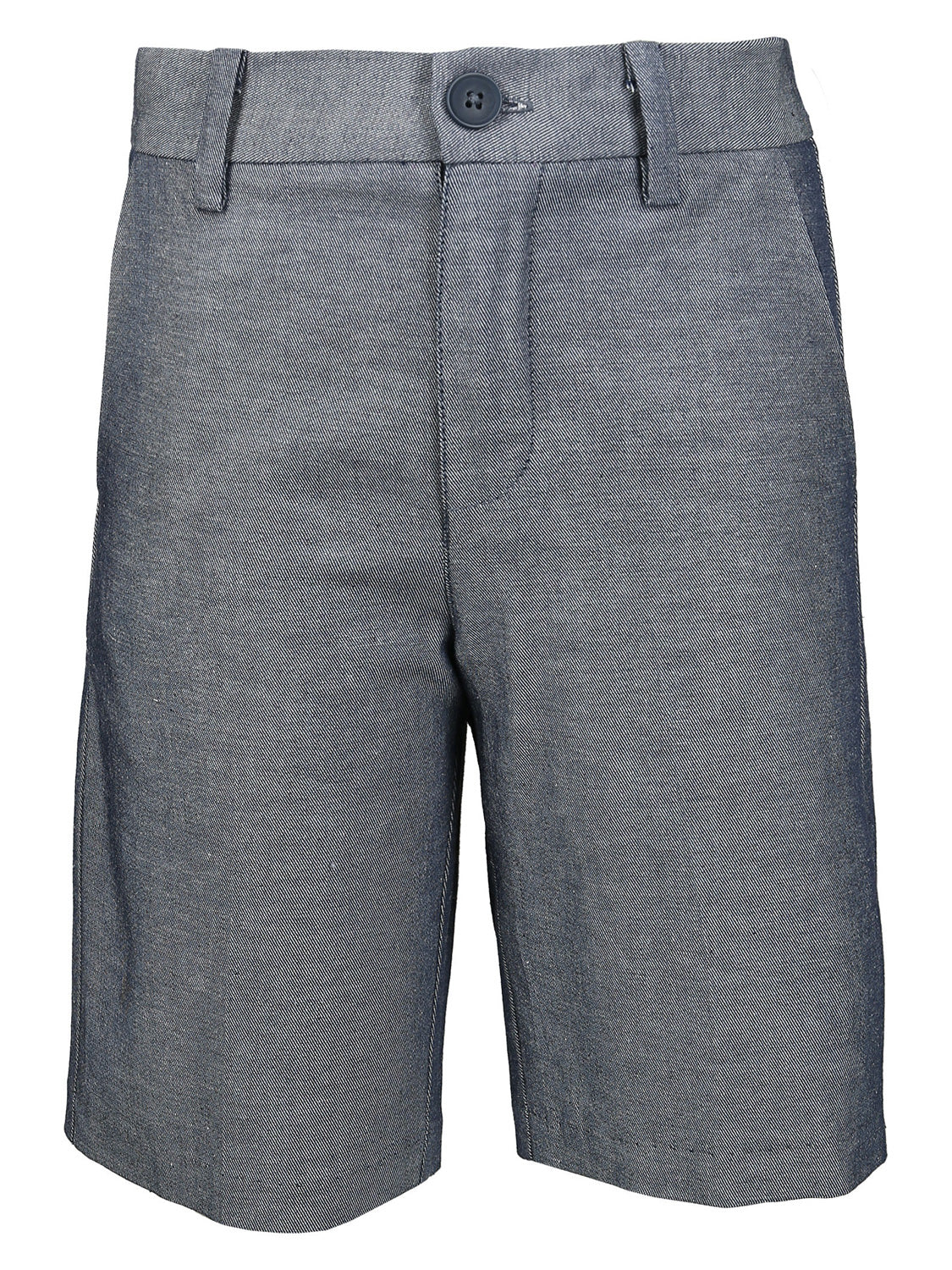 Bermuda-Shorts MARINE BOY in blau melange: Kniehohe, graue Shorts mit Knopf-Reißverschluss, Gürtelschlaufen und Seitentaschen. Perfekt für stilvolle Kinder- und Teenager-Outfits bei bellybutton.