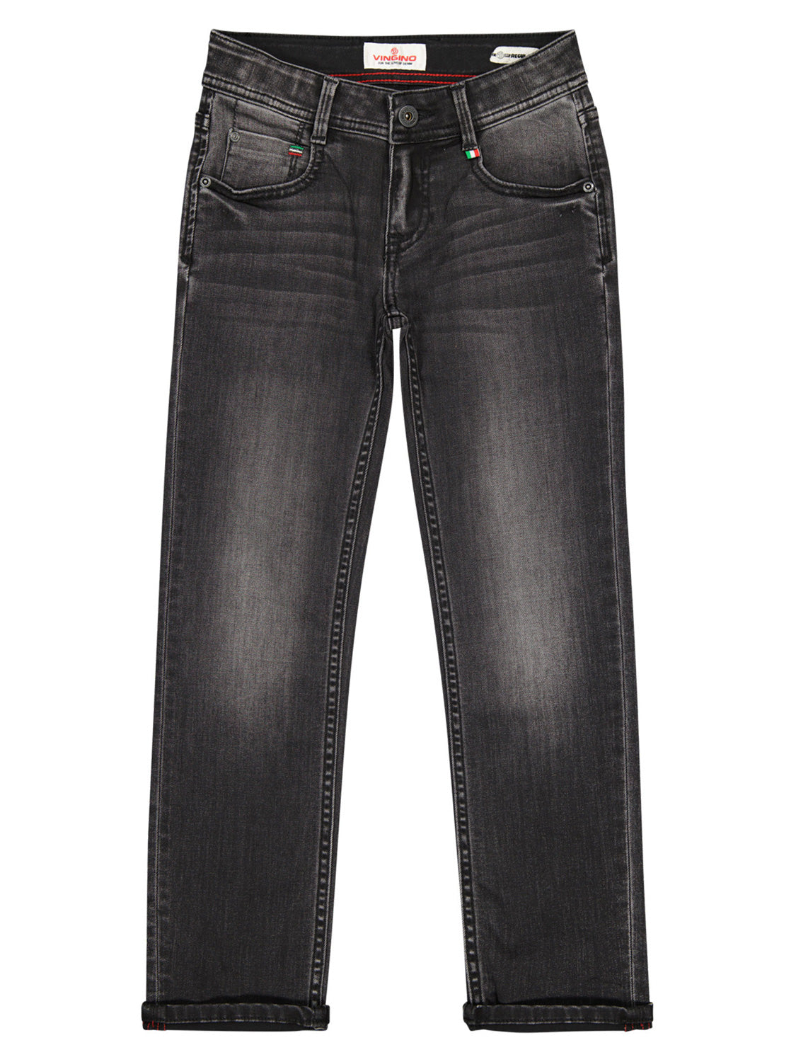 Jeans BAGGIO in Schwarzvintage, slim-fit, mit klassischem Fünf-Taschen-Design, Gürtelschlaufen, Knopf- und Reißverschluss, subtile Whiskering an den Oberschenkeln, perfekt für stilbewusste Teenager.