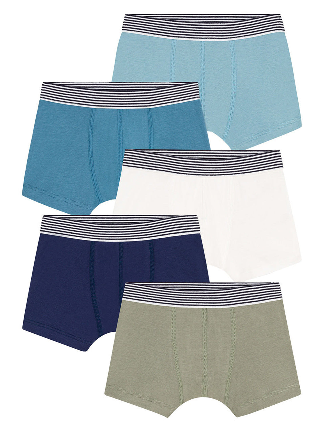 Boxershorts UNI COTTON 5er-Pack in blau blau: Sechserpack Jungen-Boxershorts aus Baumwolle, einfarbig, mit gestreiftem Bund. Ideal für Komfort und Alltag, erhältlich bei bellybutton.