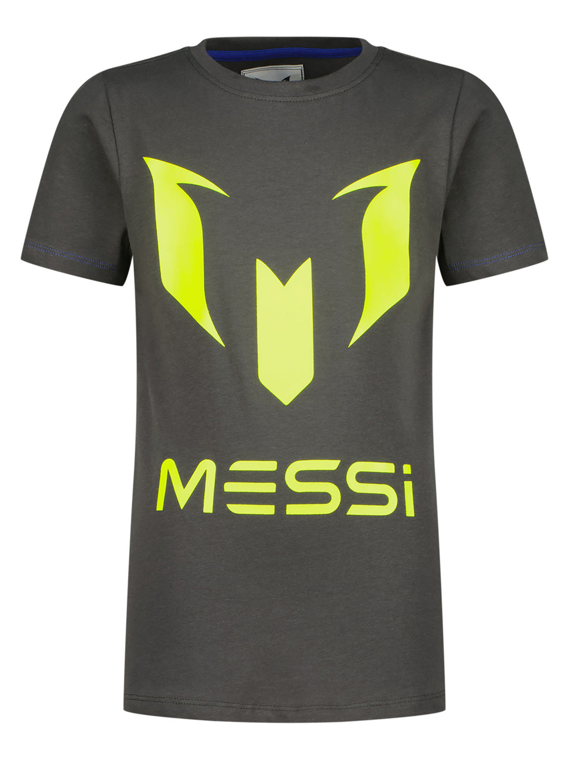 T-Shirt LOGO TEE - MESSI in Metallic Grey mit neon-gelbem M Emblem und MESSi Schriftzug, perfekt für stilvolle Kinder- und Teenagerlooks bei bellybutton.