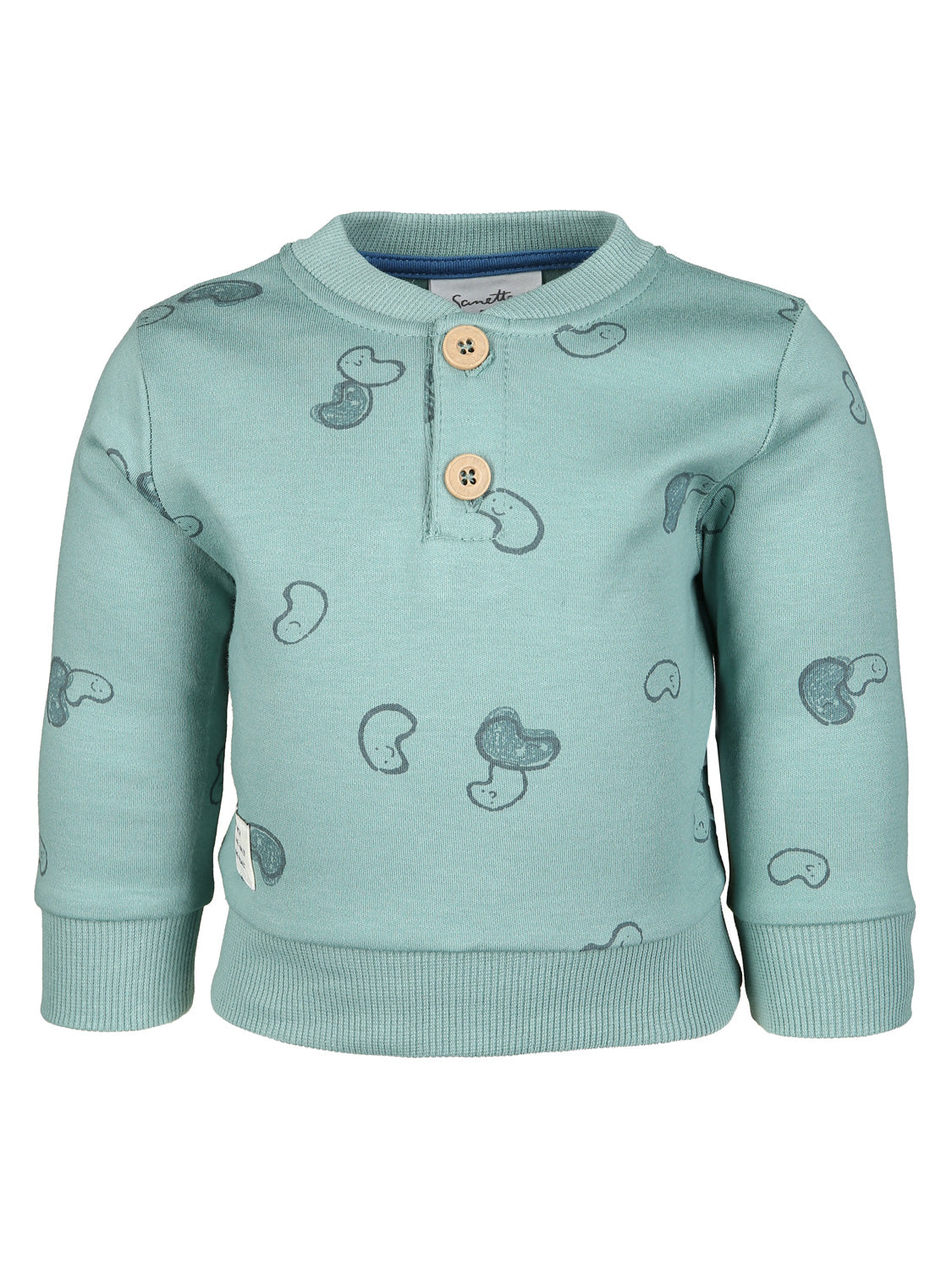 Sweatshirt Türkis: Kinder-Sweatshirt aus ökologischem Baumwolljersey mit langem Ärmel, Rundhalsausschnitt und Knopfleiste. Verspieltes Bohnenmuster, gerippte Bündchen und Saum. Ideal für stilvolle Kinderbekleidung.
