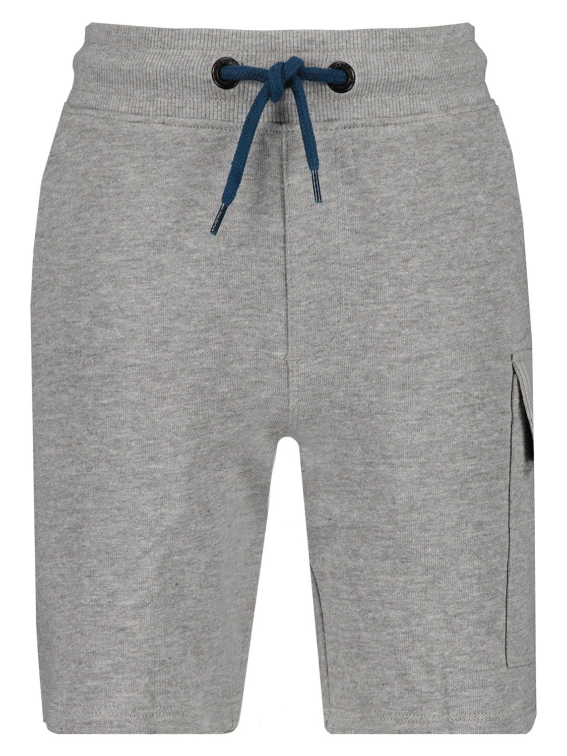 Sweat-Shorts RAIKO in light grey melee mit elastischem Bund, blauem Kordelzug und seitlicher Cargo-Tasche, ideal für bequeme Kinder- oder Umstandsoutfits bei bellybutton.