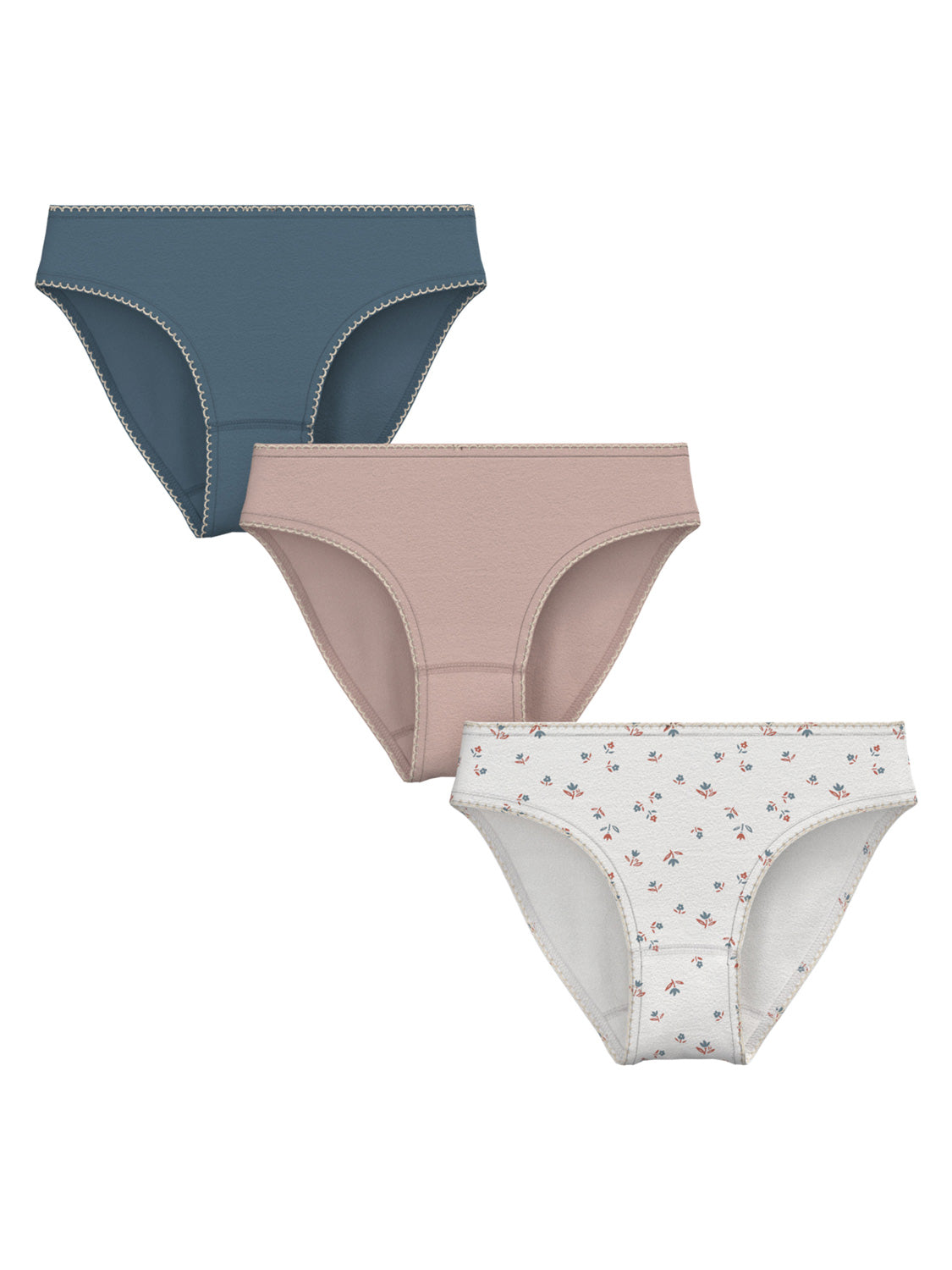 Slip FLEUR 3er-Set: Drei Bikini-Slips, einfarbig und mit Blumenmuster, perfekt für Komfort und Stil. Ideal für Mütter im bellybutton-Shop.