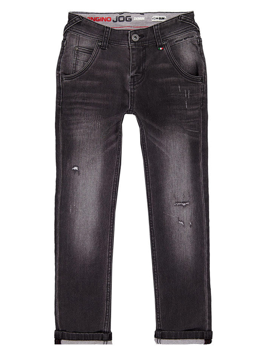 Jeanshose DAVINO Skinny Fit in dunklem Vintage-Denim mit leichtem Used-Look, umgeschlagenen Bündchen und klassischem Five-Pocket-Design, ideal für modische Teens und Mamas.