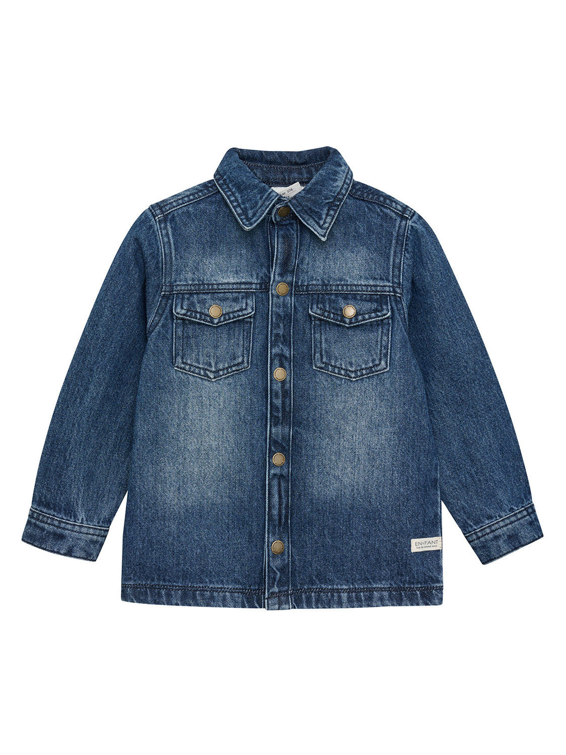 Jacke Blau: Klassische Jeansjacke mit Knopfverschluss, spitzem Kragen, langen Ärmeln und zwei Brusttaschen. Leicht abgenutzter Look für einen lässigen, vintage Stil.