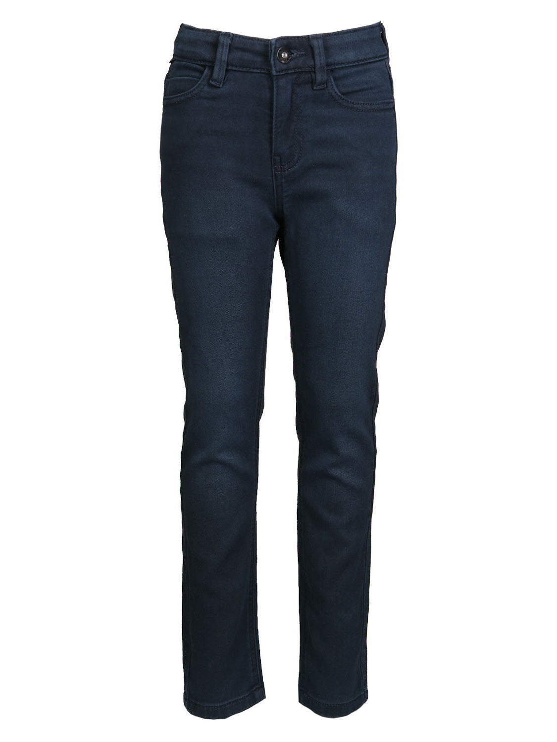 Jeanshose SOFT DENIM in blue black blueblack, schmal geschnitten, präsentiert auf weißem Hintergrund. Ideal für einen stilvollen, bequemen Look aus dem bellybutton Mode-Sortiment.