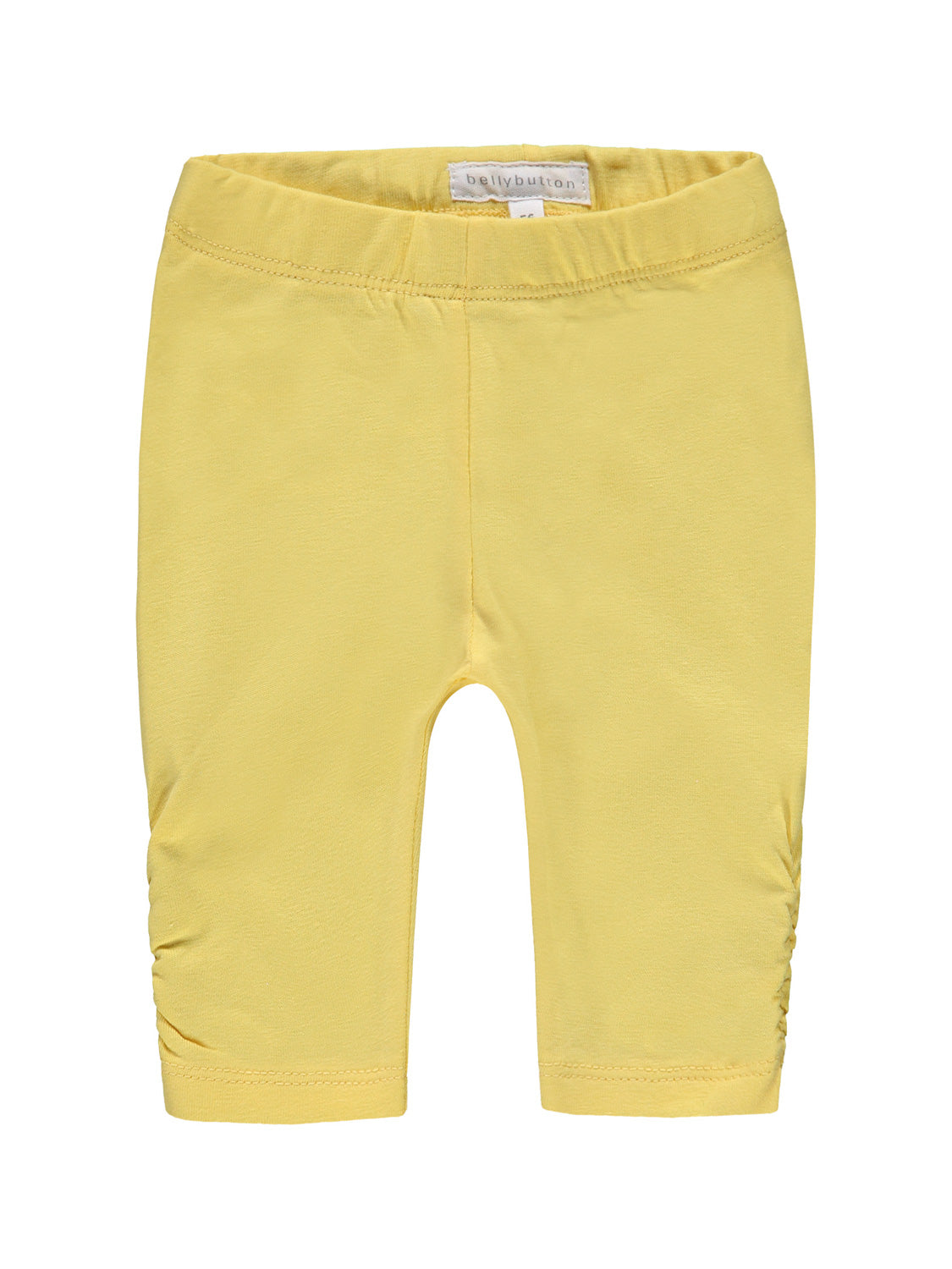Leggings Summer Spirit Gelb: Weiche gelbe Baby-Leggings mit elastischem Bund und seitlichen Raffungen am Saum, ideal für Komfort und Stil. Markenschild bellybutton innen.