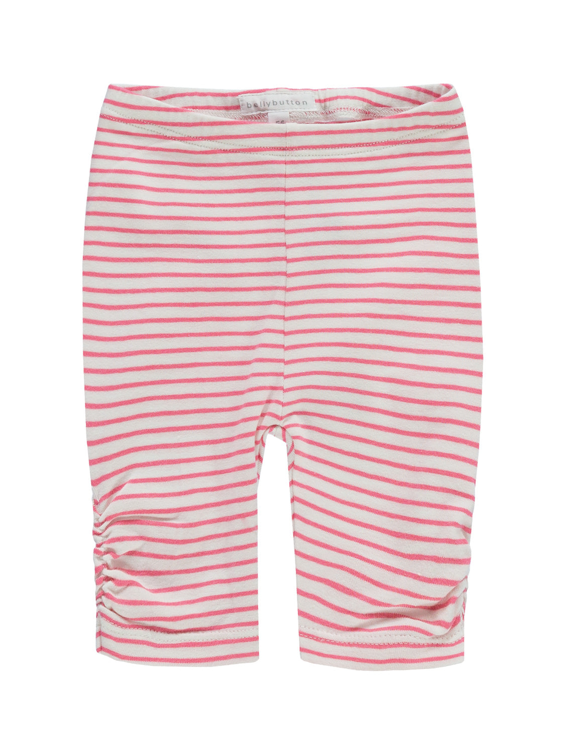 Leggings Pink: Capri-Leggings für Kleinkinder aus weichem Strickstoff mit rosa-weißen Streifen und sanfter Raffung an den unteren Seitennähten. Elastischer Bund für einfaches Anziehen.