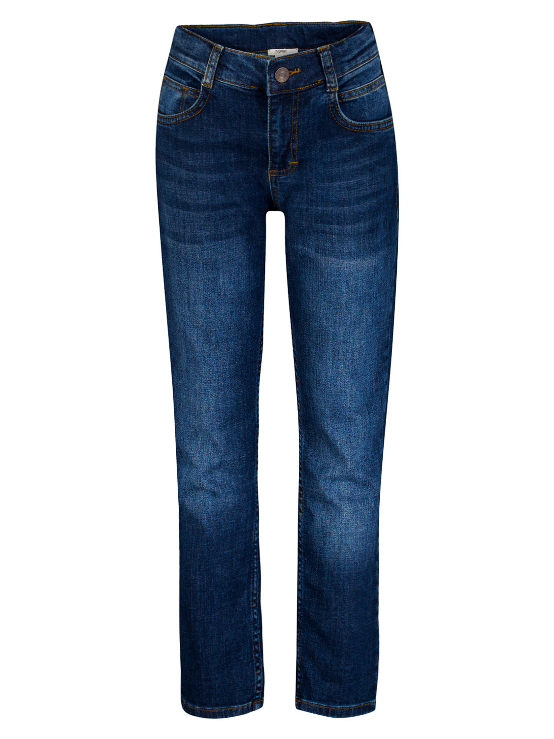 Jeans Marineblau: Mid-Rise, schmal geschnittene Esprit Jeans mit geradem Bein, fünf Taschen und Kontrastnähten, ideal für stilvolle Mamas bei bellybutton.