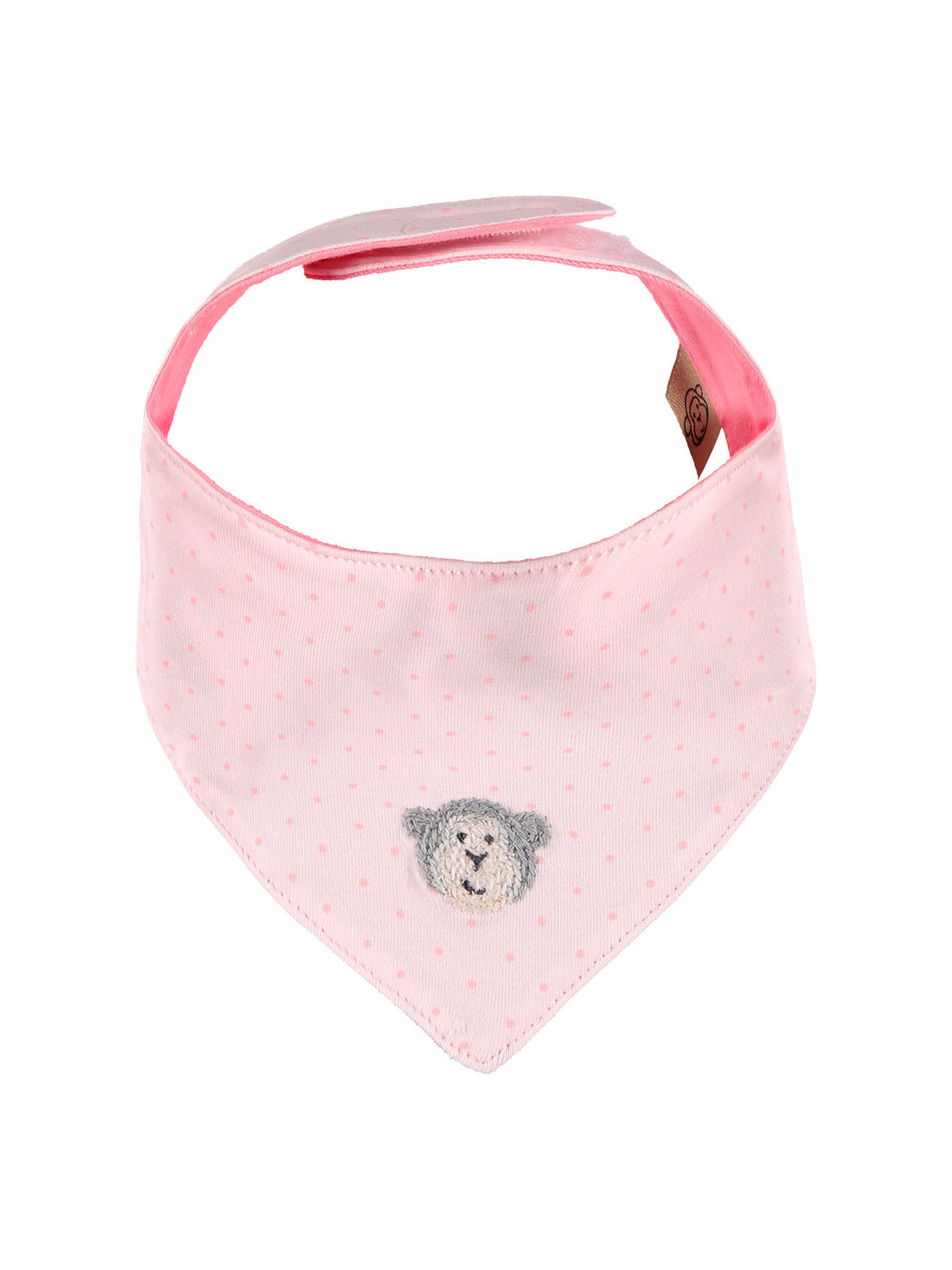 Schal Rosa: Weiches Babyhalstuch im Bandana-Stil mit kleinen Punkten und gesticktem Bärengesicht, ideal für den stilvollen Schutz von Babys bei bellybutton.