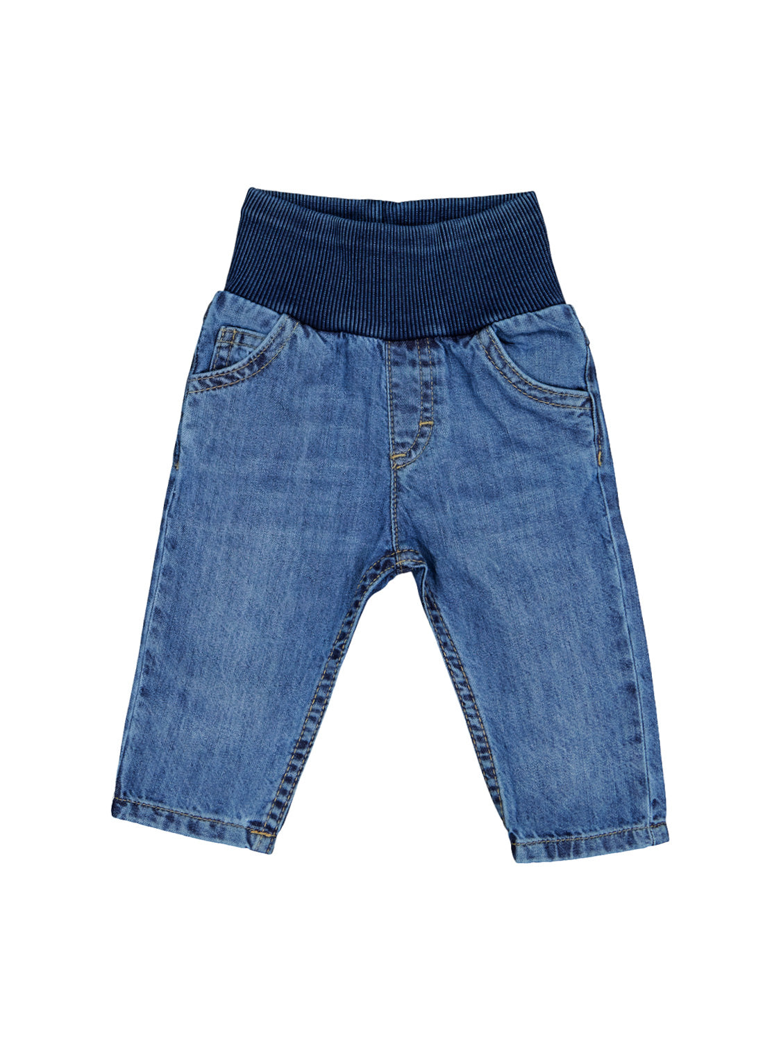 Jeans Blau: Kinderjeans mit weichem, geripptem Gummibund am oberen Rand. Ideal für bequemen Alltag, passend zum Sortiment von bellybutton.