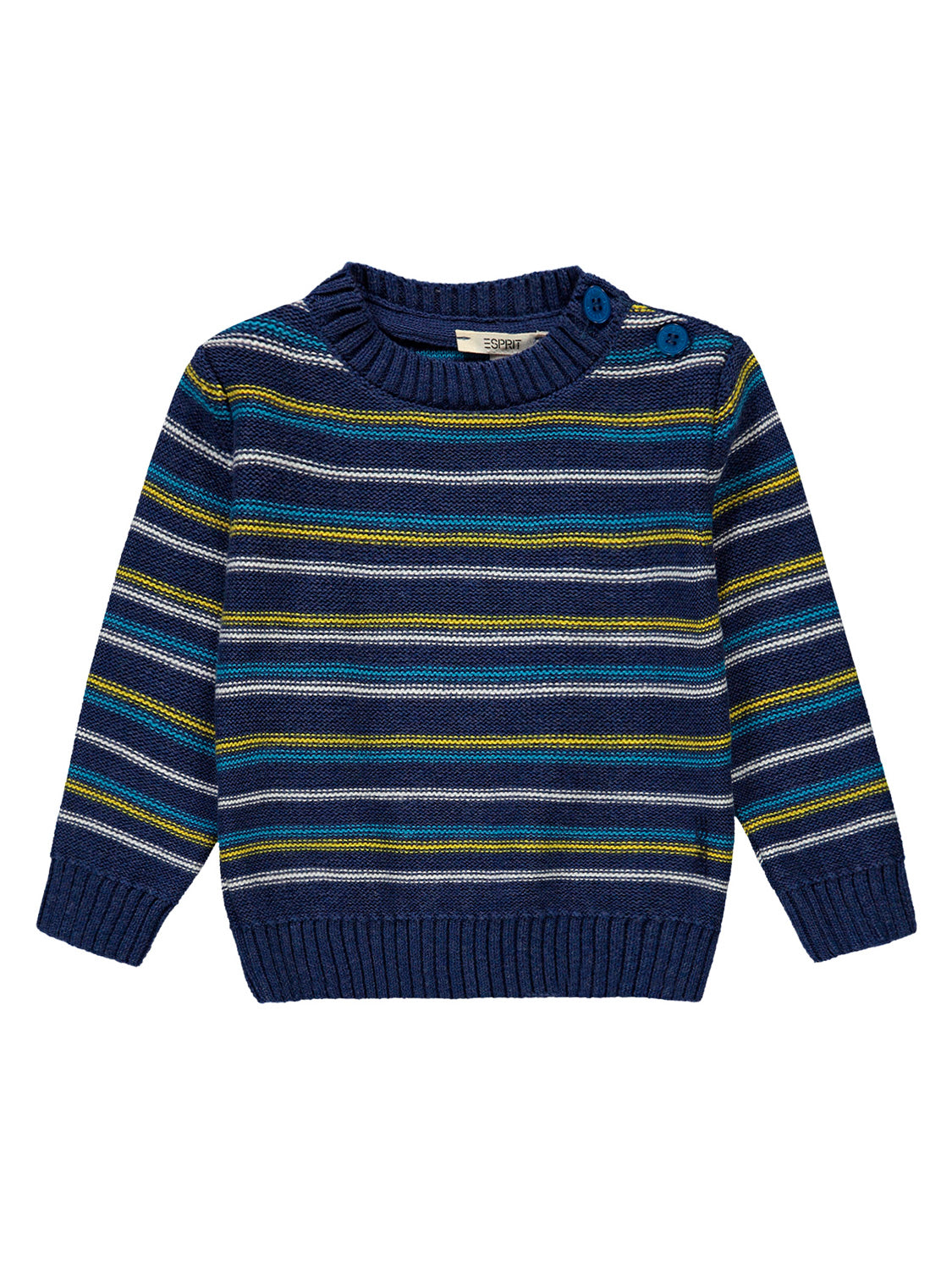 Kinderpullover Pullover Mehrfarbig mit Rundhalsausschnitt, Knopfverschluss und Streifenmuster. Enthält Esprit-Label, ideal für modische Kinderbekleidung.