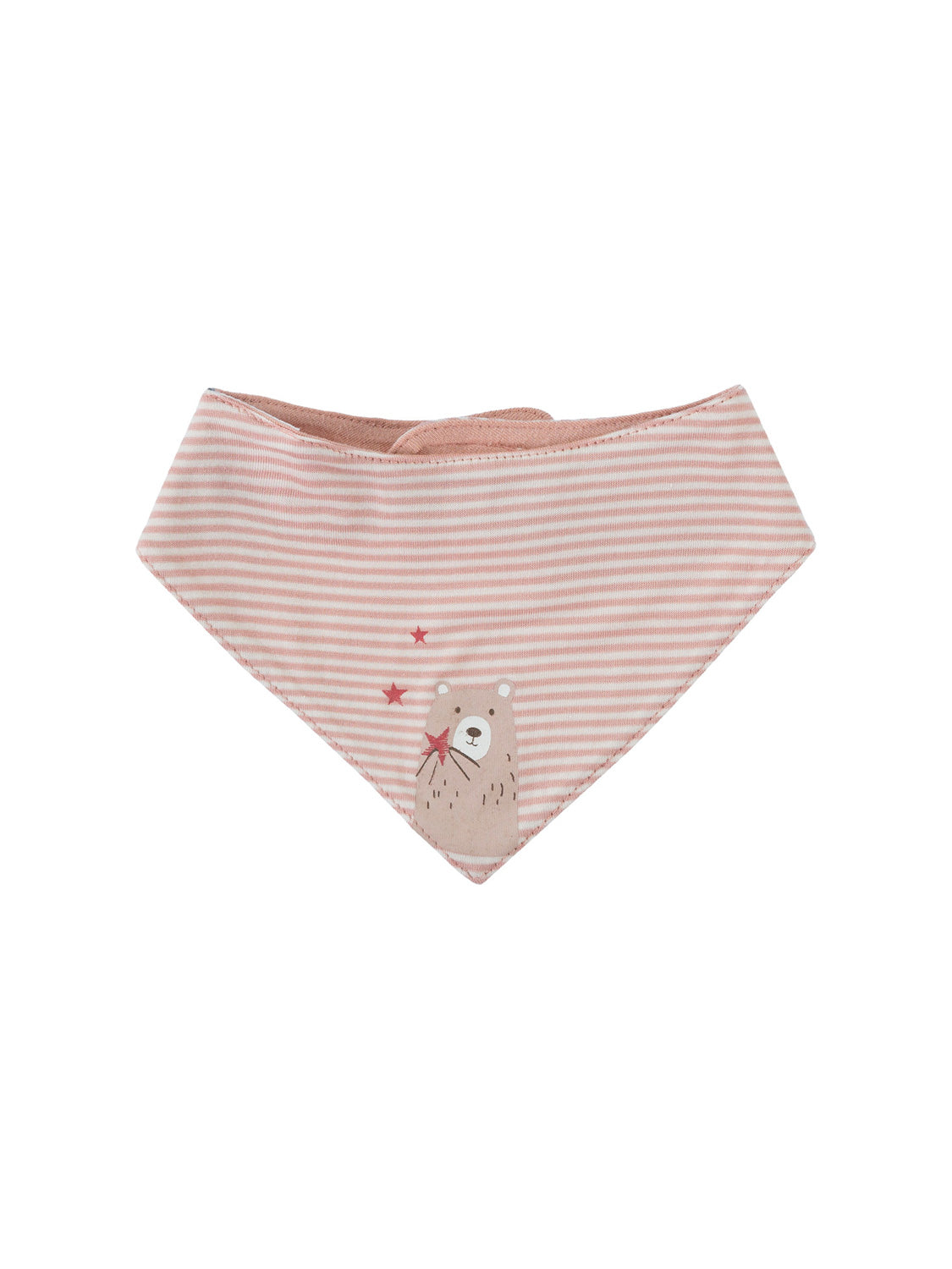 Schal Rosa: Dreieckiges Baby-Lätzchen aus weicher Baumwolle mit feinen Streifen, Cartoon-Bär und roten Sternen, ideal für stilvolles Sabber-Management.