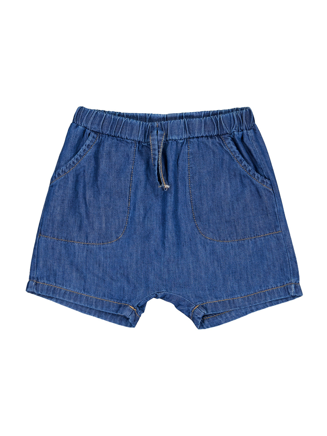Shorts Blau: Denimshorts mit elastischem Bund und Kordelzug, zwei gebogenen Fronttaschen und Kontrastnähten, ideal für komfortablen und modischen Look bei bellybutton.