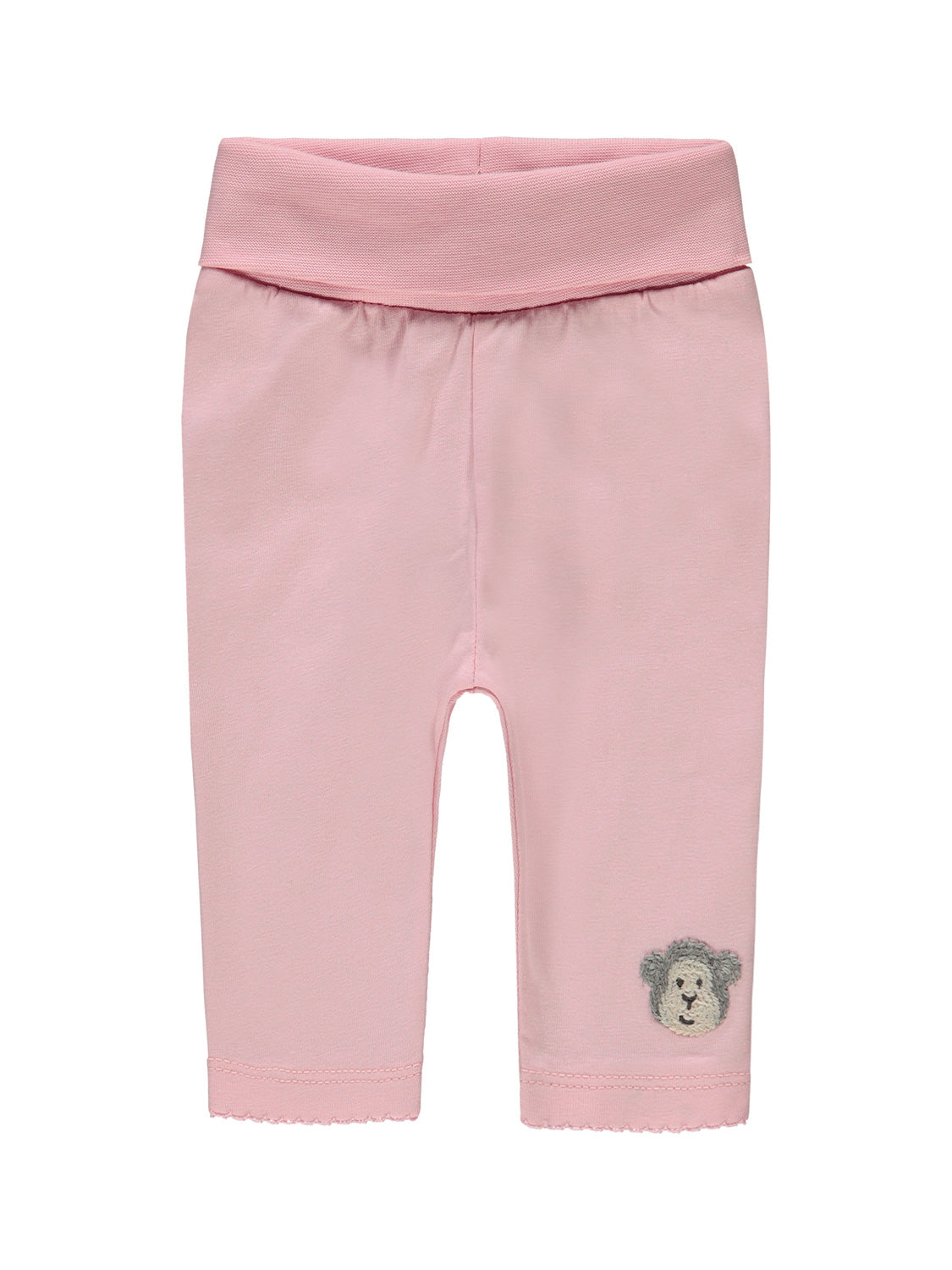 Leggings Rosa: Baby-Leggings mit umschlagbarem Gummibund, geradem Bein und kleinem gesticktem Affengesicht-Detail am Beinansatz, ideal für Komfort und stilvolle Babymode von bellybutton.