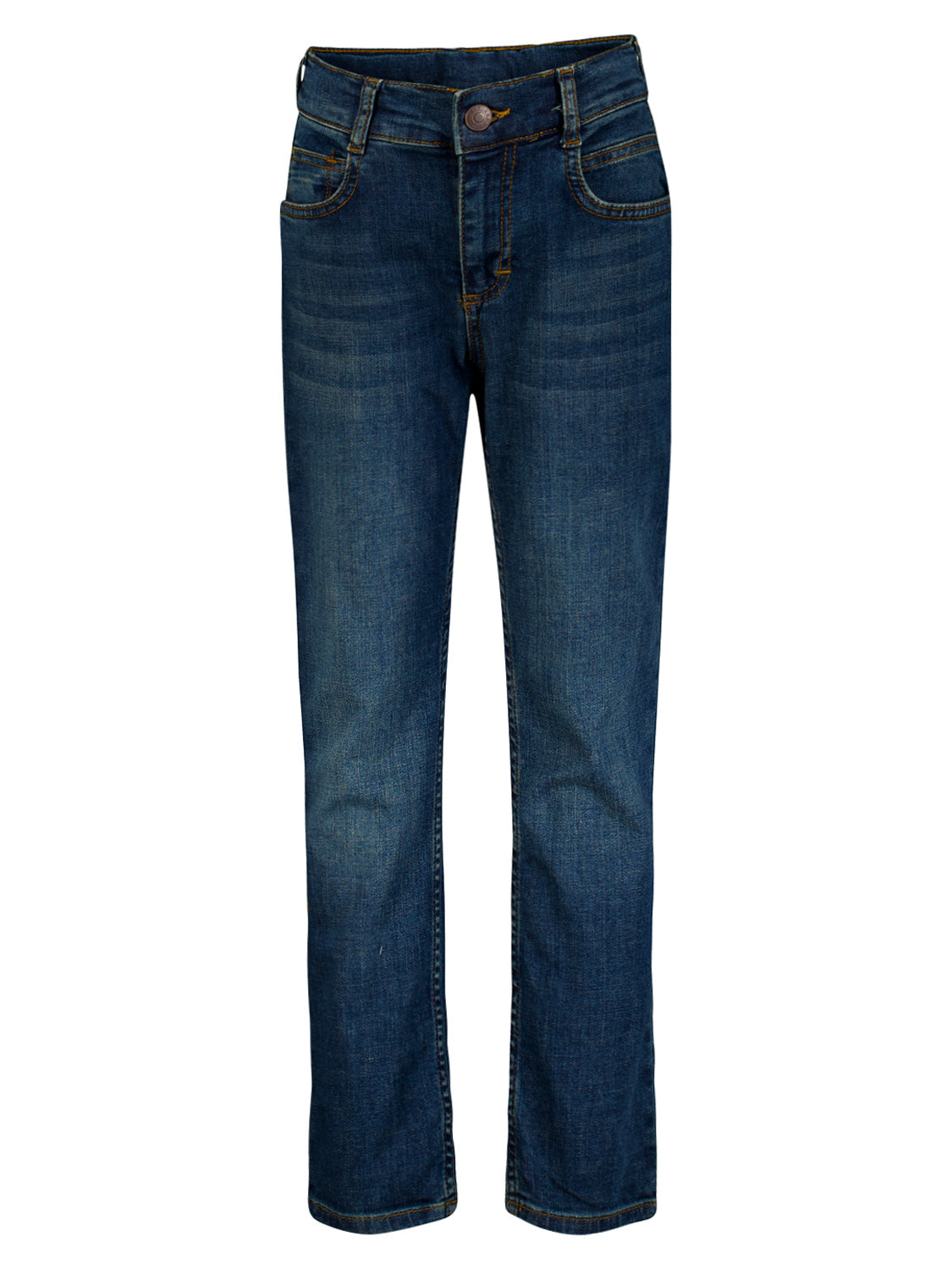 Jeans Marineblau, schmal geschnitten, mit geradem Bein, Knopf- und Reißverschluss, Gürtelschlaufen und fünf Taschen, leichte Wash-Out Effekte, ideal für stilvolle Umstandsmode von bellybutton.