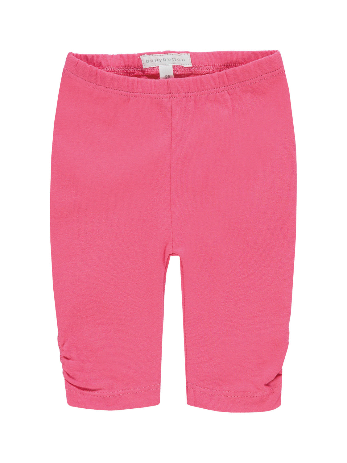 Leggings Pink für Kleinkinder, Capri-Länge mit elastischem Bund, flach auf weißem Hintergrund präsentiert. Rückseitiges Etikett mit „bellybutton“ Aufschrift. Perfekt für bequeme Kinderkleidung.