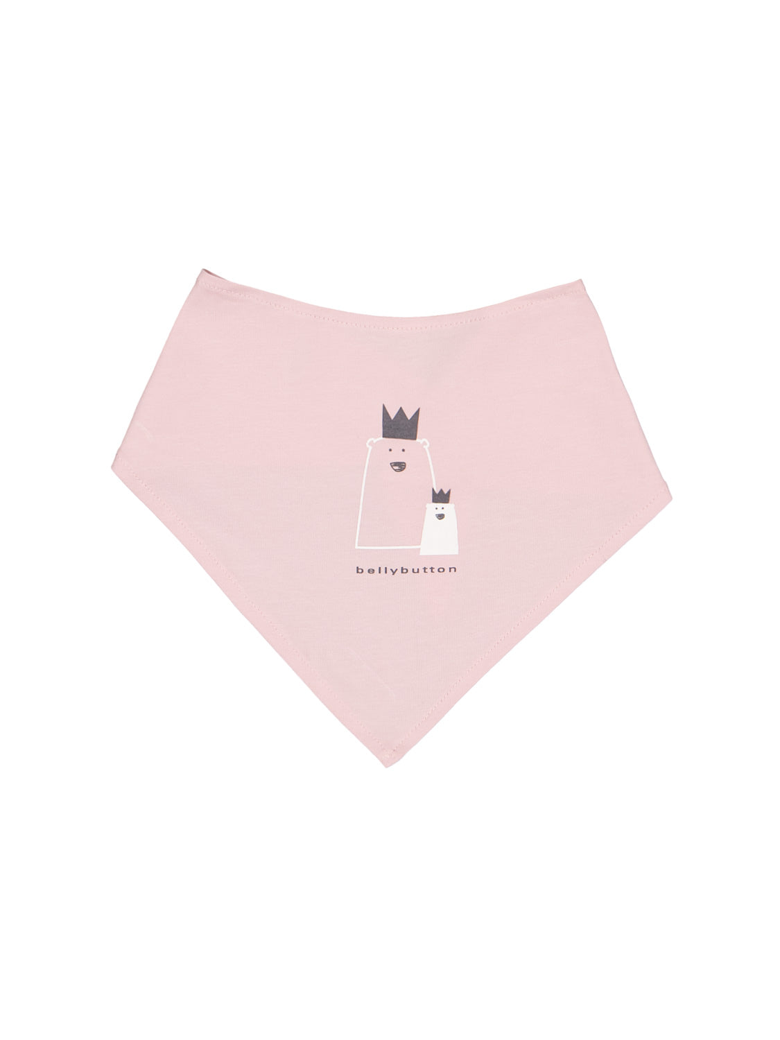 Schal Rosa: Dreieckiges Babybandana mit zwei lächelnden Bären mit Kronen und bellybutton-Schriftzug, ideal für stilvolle Babymode aus dem bellybutton Online-Shop.