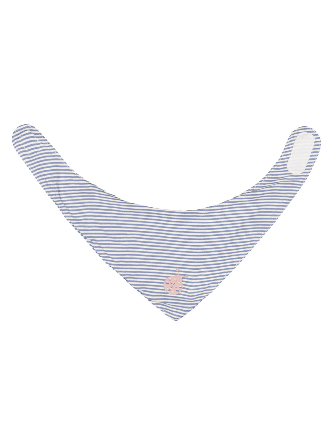 Schal Weiß: Dreieckiges Baby-Lätzchen mit blauen Streifen, Klettverschluss und kleinem rosa Marienkäfer-Design, perfekt für die Babymode von bellybutton.