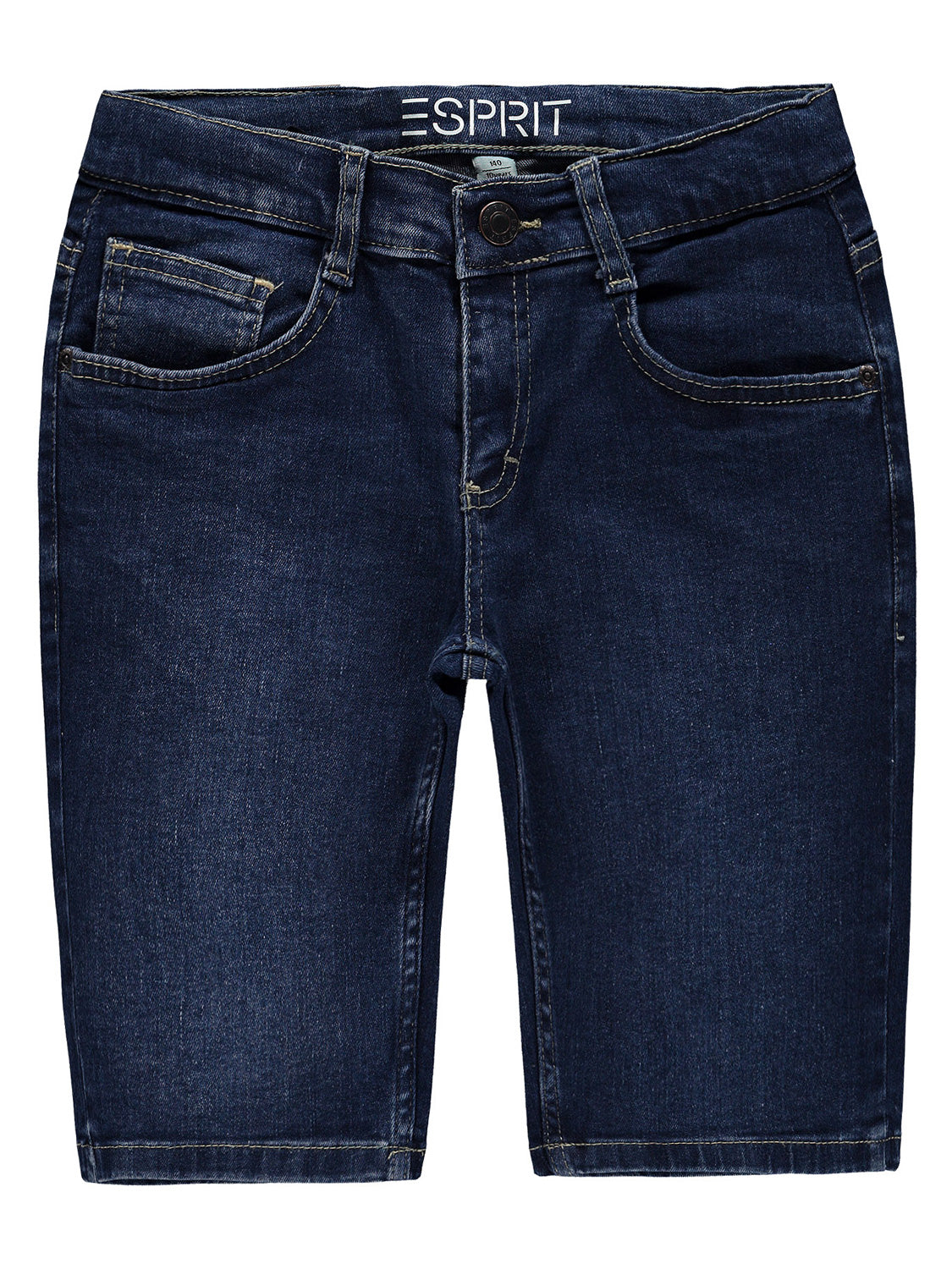 Shorts Blau: Dunkelblaue Bermuda-Jeansshorts von ESPRIT mit klassischem Fünf-Taschen-Design, Gürtelschlaufen und Reißverschluss, ideal für den Alltag.
