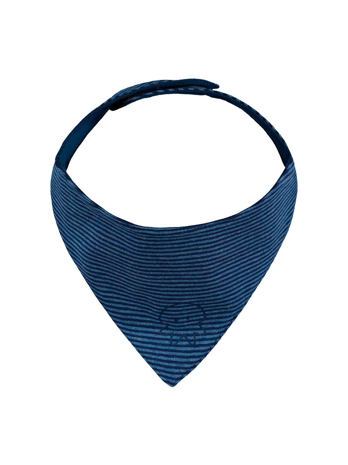 Dreieckiges Schal Marineblau mit verstellbarem Verschluss, ideal als Lätzchen für Babys oder Halstuch für kleine Hunde, passend zum bellybutton-Style.