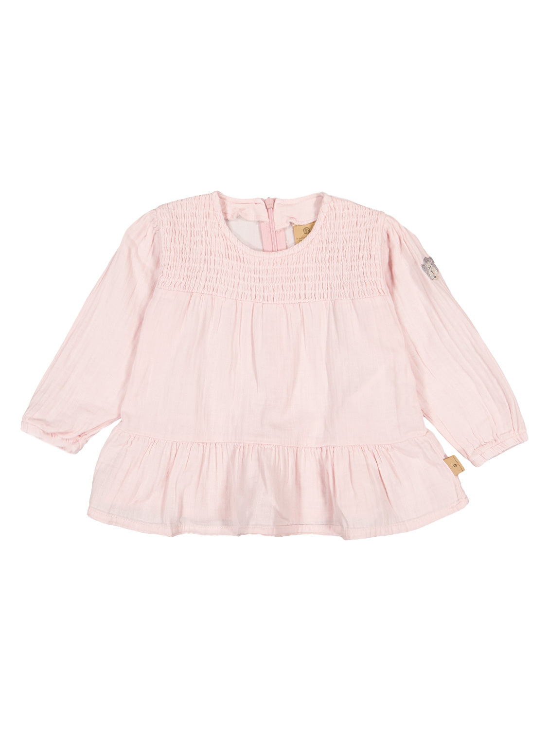 Kleid Rosa: Langärmlige Bluse oder Tunika für Babys mit Smok-Details am Joch und Rüschen am Saum, rückseitiger Verschluss. Ideal für stilvolle Kindermode von bellybutton.
