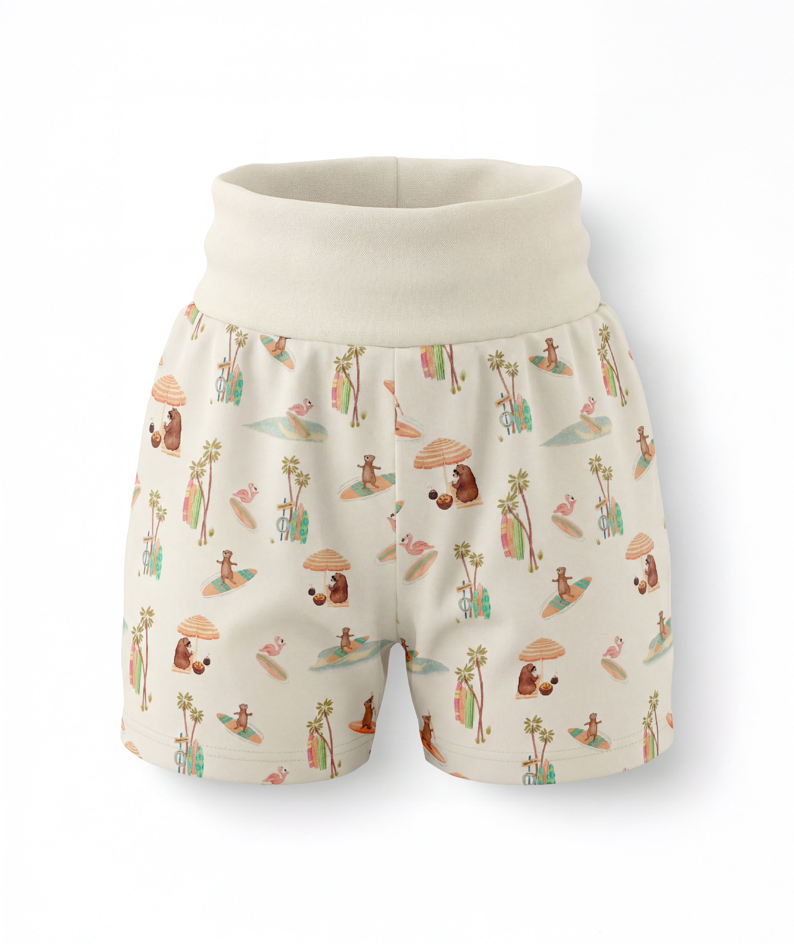 Shorts with a colorful pattern on a white background