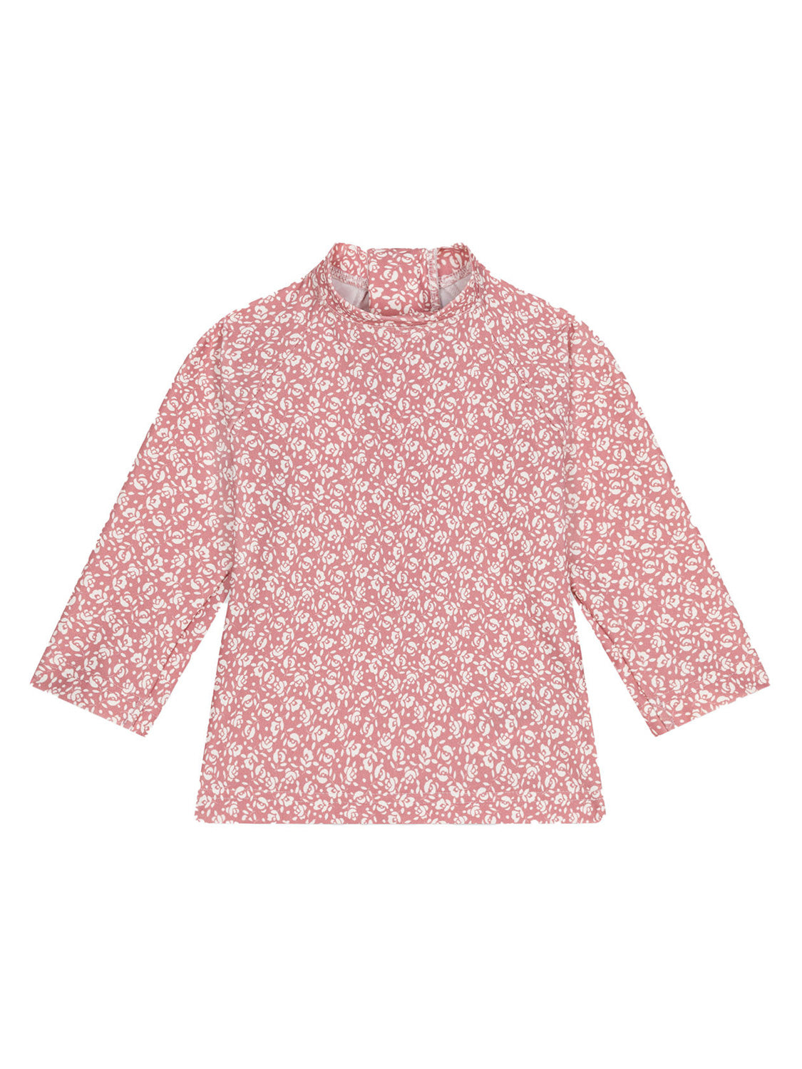 Langarm-Badeshirt MOELLEUX in rosa rosa mit kleinem Rosenmuster, ideal als leichter Sonnenschutz. Perfekt für stilvolle Mütter im bellybutton-Shop.