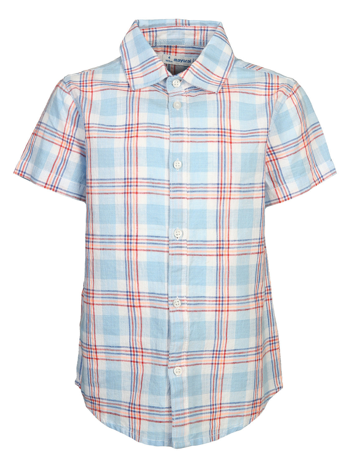 Kurzarm-Hemd KARO in hellblau, Kindergröße von Mayoral, mit kariertem Muster. Perfekt für den stilvollen Look kleiner Entdecker, erhältlich im bellybutton Shop.