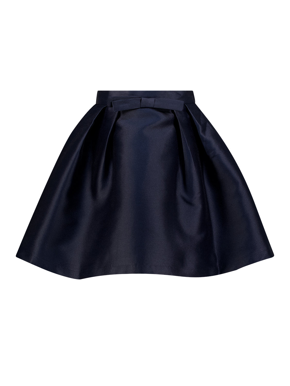 A-Linien-Rock Marineblau mit weichen Boxfalten und passendem Gürtel mit Schleifendetail von Mama Luma für stilvolle Auftritte, ideal für modebewusste Mütter.