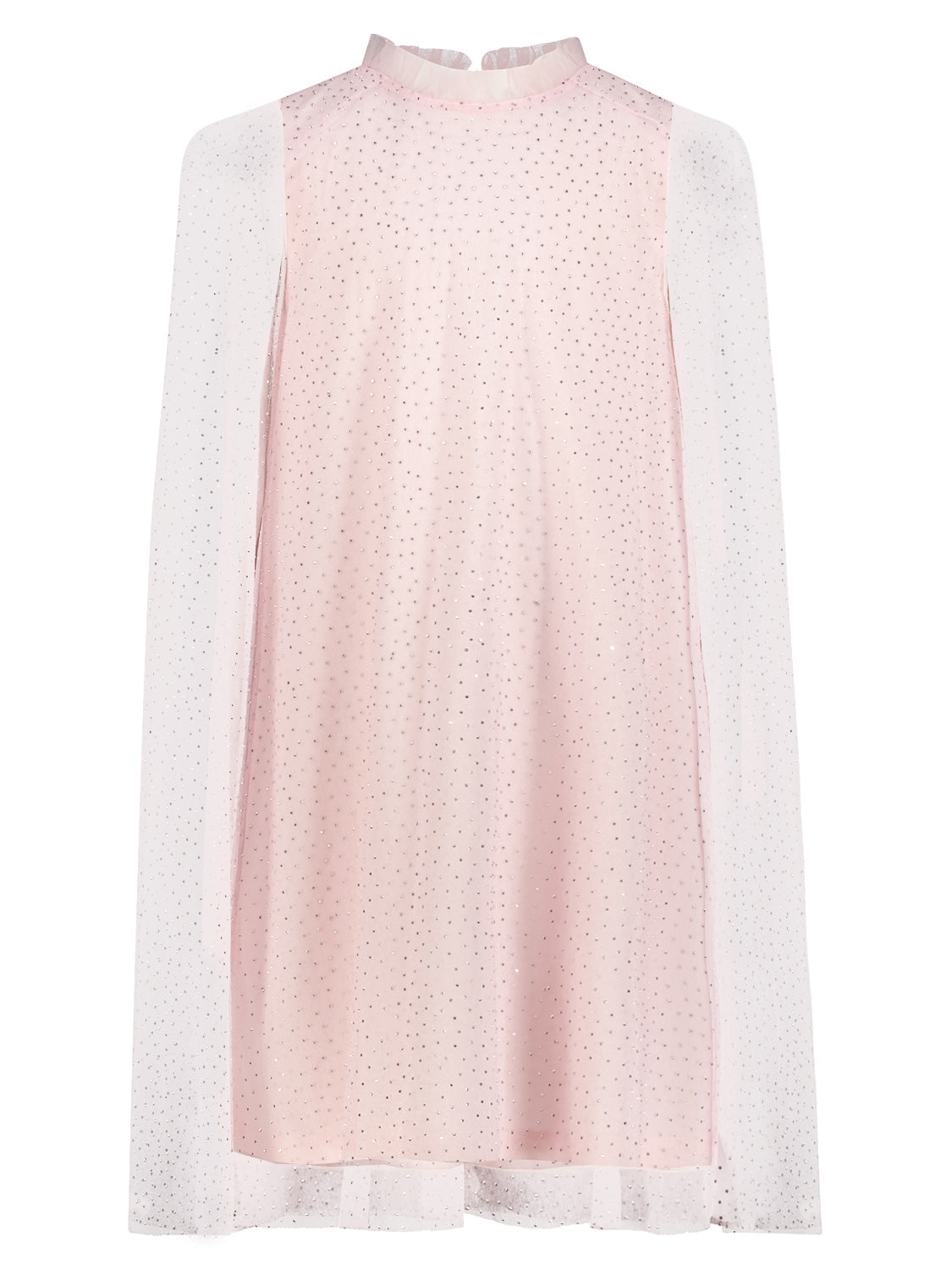 Kleid Rosa: Elegantes, ärmelloses Shiftkleid mit funkelndem Tüll-Überwurf und langen, transparenten Ärmeln von Mama Luma, ideal für besondere Anlässe.