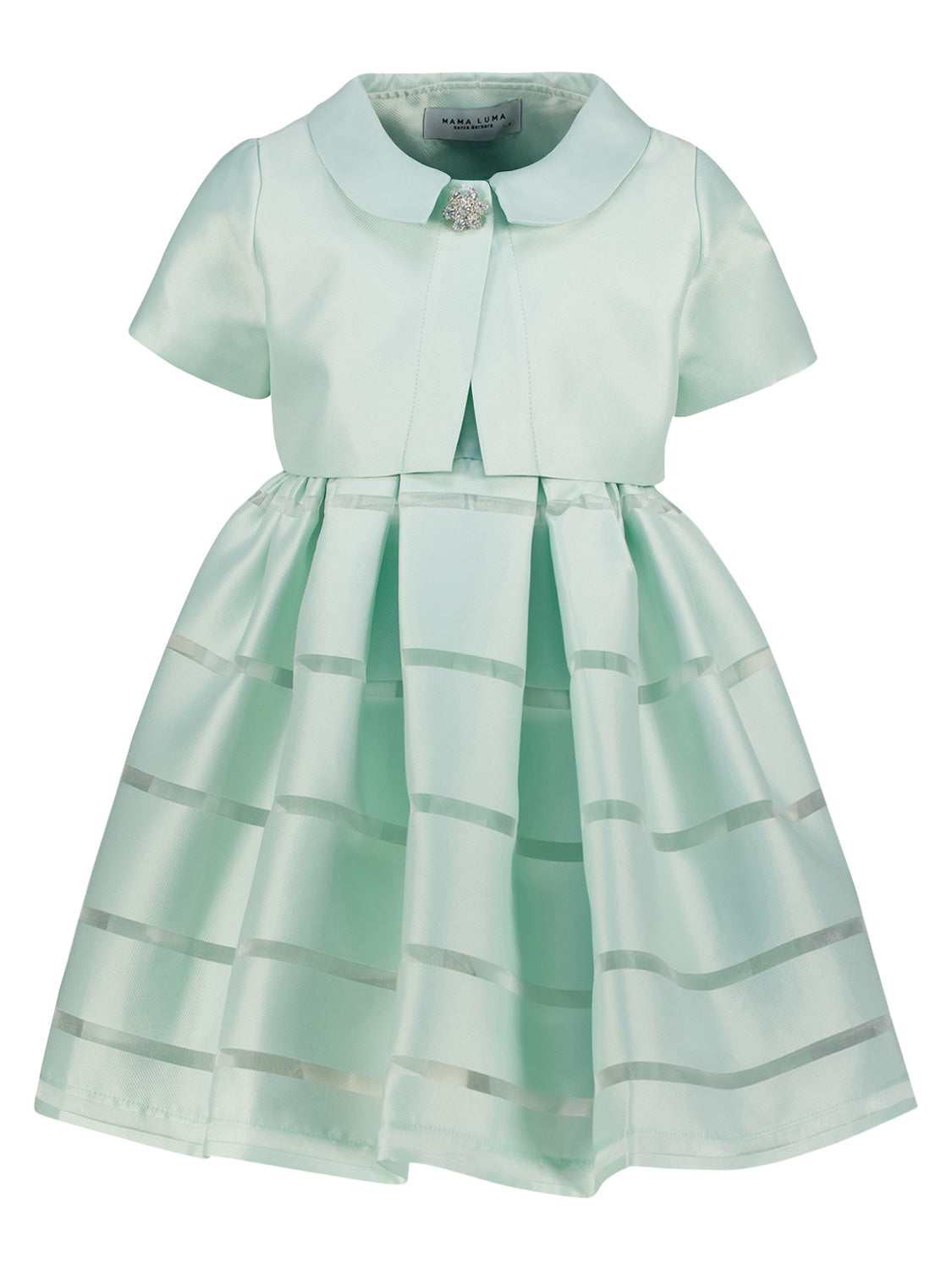 Kleid Mintgrün: Elegantes, zweiteiliges Set mit kurzem Bolero und ausgestelltem Rock, ideal für Kleinkinder, von Mama Luma. Perfekt für besondere Anlässe.