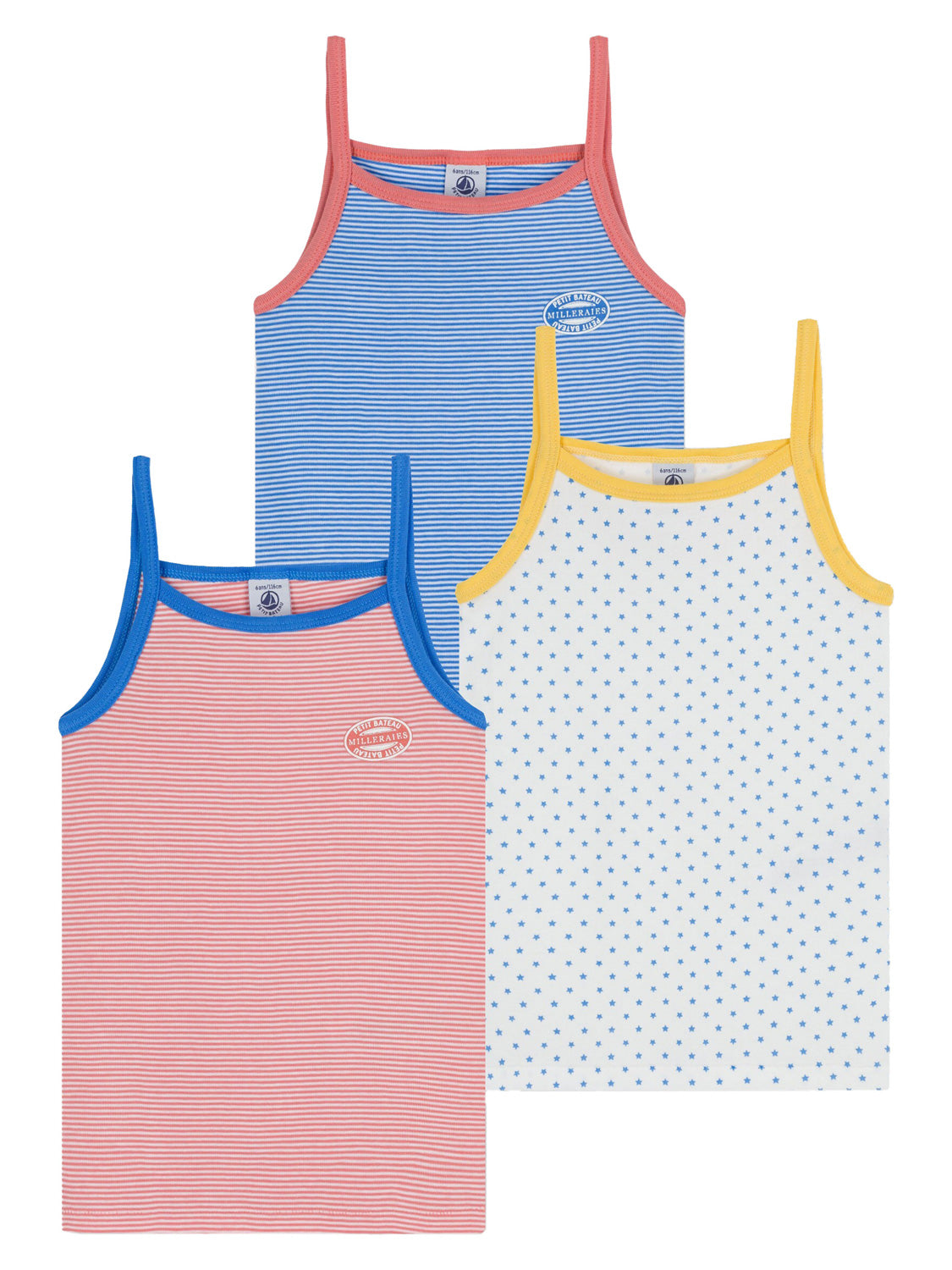 Dreierpack Träger-Unterhemd GIRL CLASSIQUE PB in multico multico, featuring zwei gestreifte und ein sternenbedrucktes Design, ideal für Mädchenmode im bellybutton-Stil.