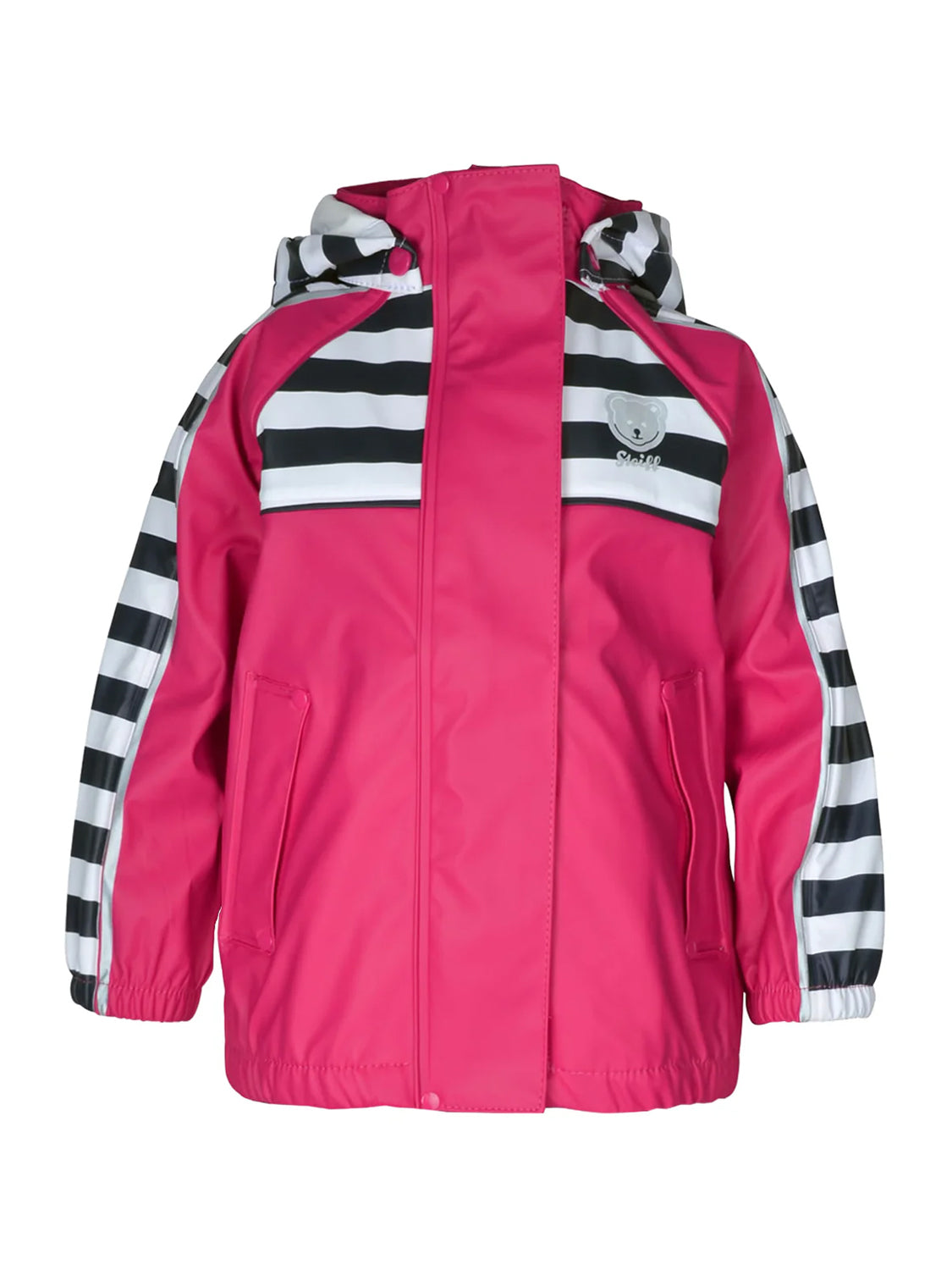 RAGLAN STRIPED rain jacket with detachable hood in pink