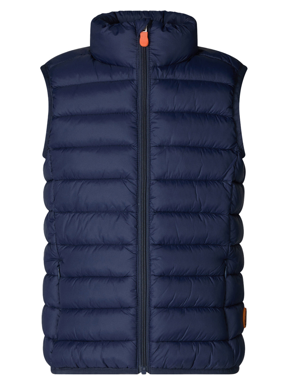 Steppweste ANDY GIGA 15: Navyblaue, ärmellose, gesteppte Weste mit hohem Kragen und Reißverschluss, ideal für angenehme Wärme an kühlen Tagen.