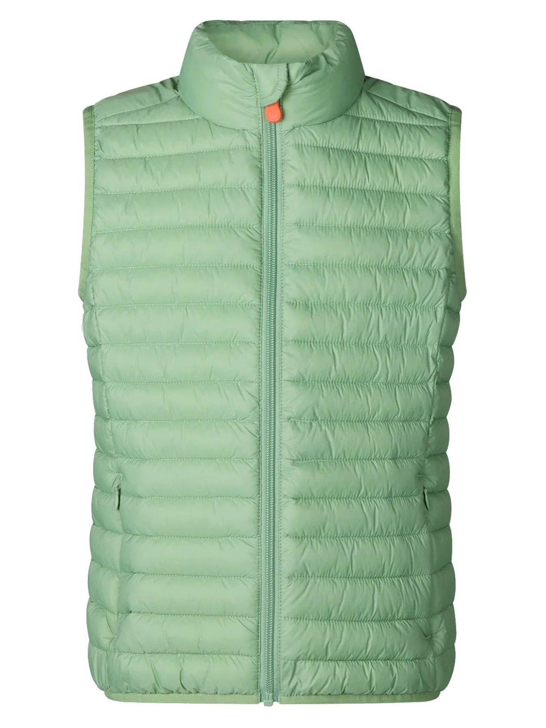 Steppweste DOLIN in Mintgrün: Ärmellose, gesteppte Weste mit hohem Kragen, Frontreißverschluss und zwei Reißverschlusstaschen, ideal für Wärme und Stil.
