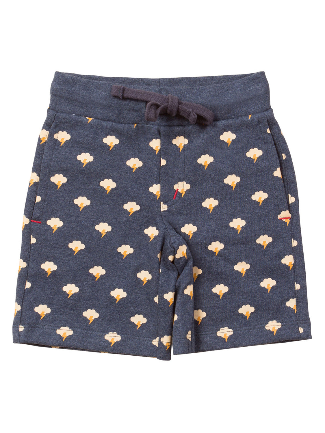 Kinder-Sweatshorts Sweatshort Marineblau mit elastischem Bund, Taschen und Wolken-Blitzmuster auf weichem Jersey-Stoff, ideal für bequeme Alltagskleidung von bellybutton.