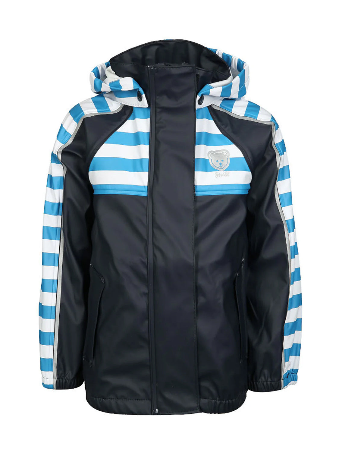 RAGLAN STRIPED rain jacket with detachable hood in navy
