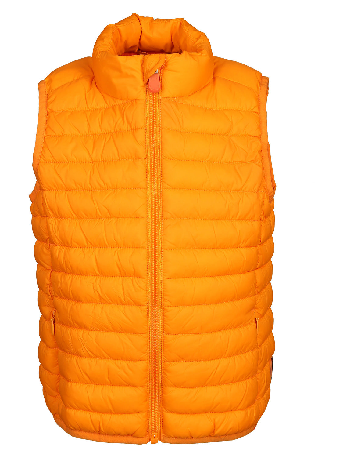 Steppweste ANDY GIGA14, eine ärmellose, gesteppte Weste in leuchtendem Orange mit Frontreißverschluss, ideal für modische Kinderoutfits bei bellybutton.