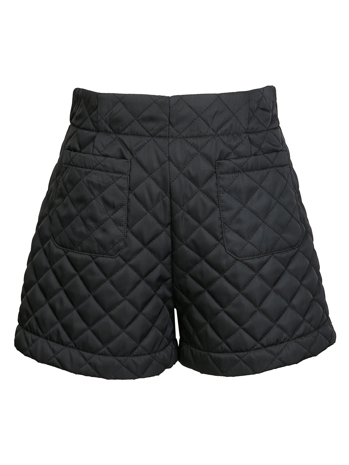 Shorts QUILTED in schwarz schwarz mit hoher Taille, Diamant-Steppmuster und zwei vorderen Aufgesetzten Taschen, ideal für stilvolle Umstandsmode bei bellybutton.